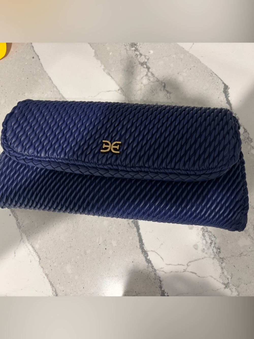 Sam Edelman Navy Braided Clutch with Gold Emblem brand new wt